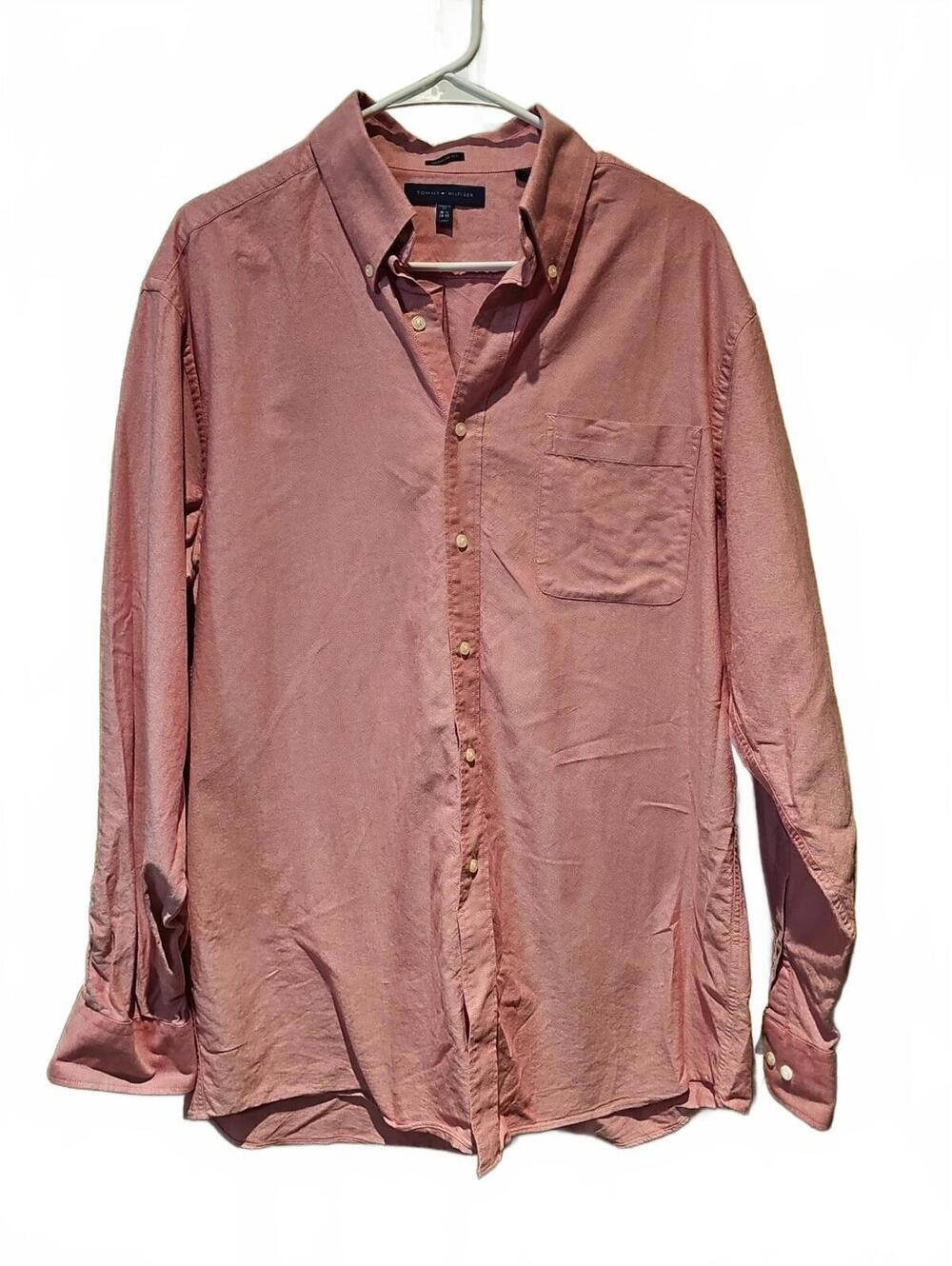 Tommy Hilfiger Cotton Red Regular Fit Button Down Long Sleeve Sz 16 1/2 34-35 L